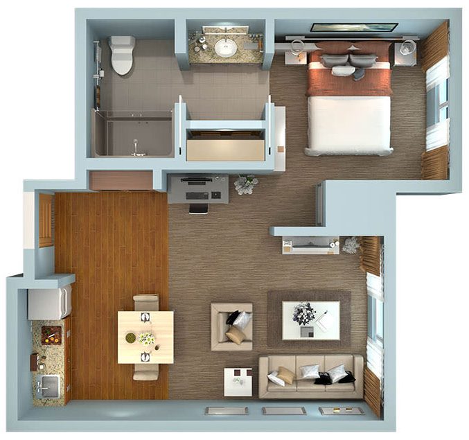 Sunny Vista 1 Bedroom | 1 Bathroom | 527 Sq. Ft. Floor Plan
