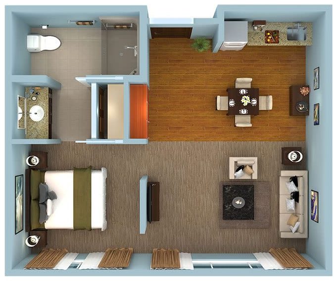 Sunny Vista Peakview Retirement Apartment Floor Plan. 1 Bedroom